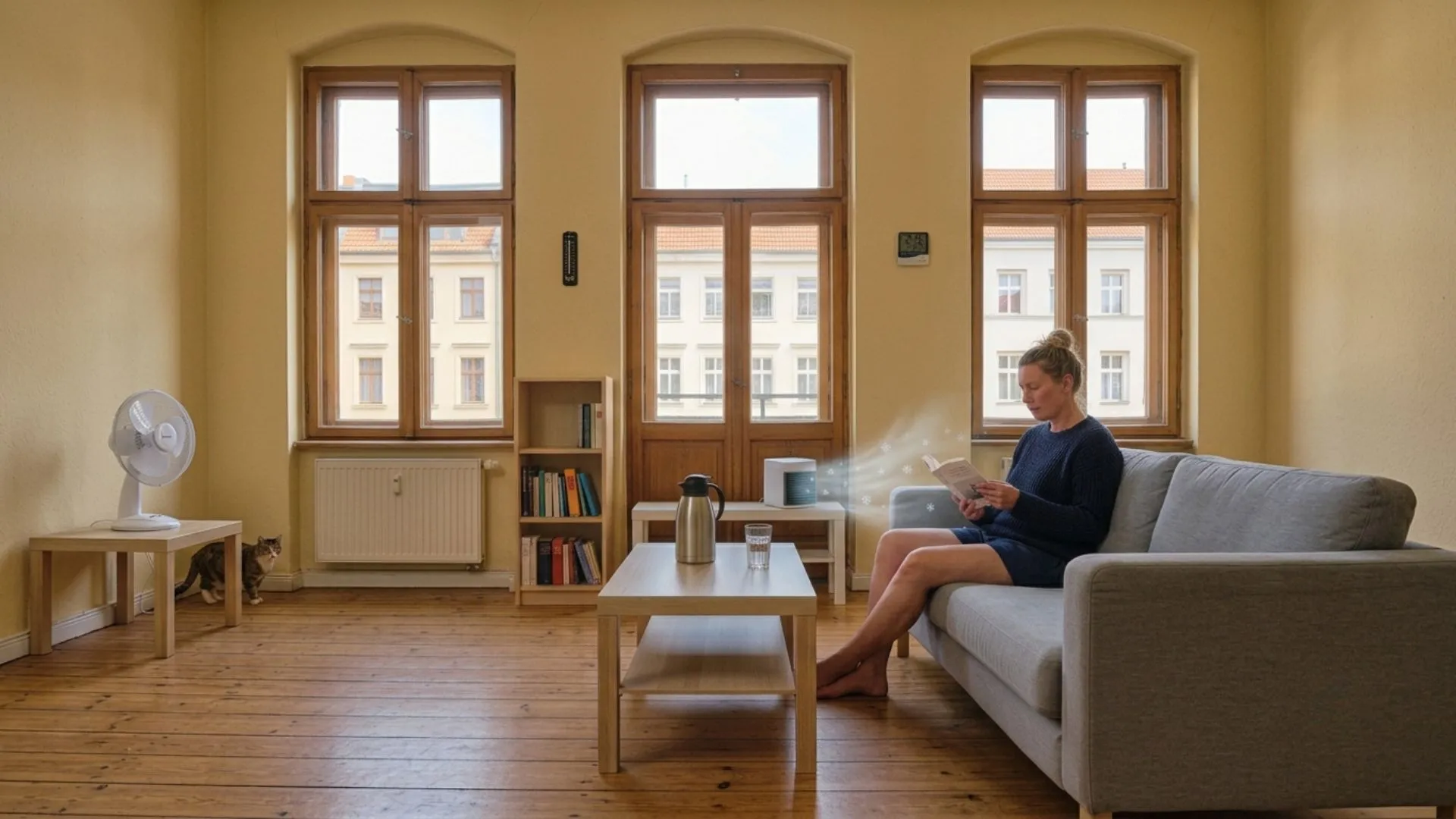 Ein kühles, angenehmes deutsches Wohnzimmer in dem man sich entspannen und konzentrieren kann